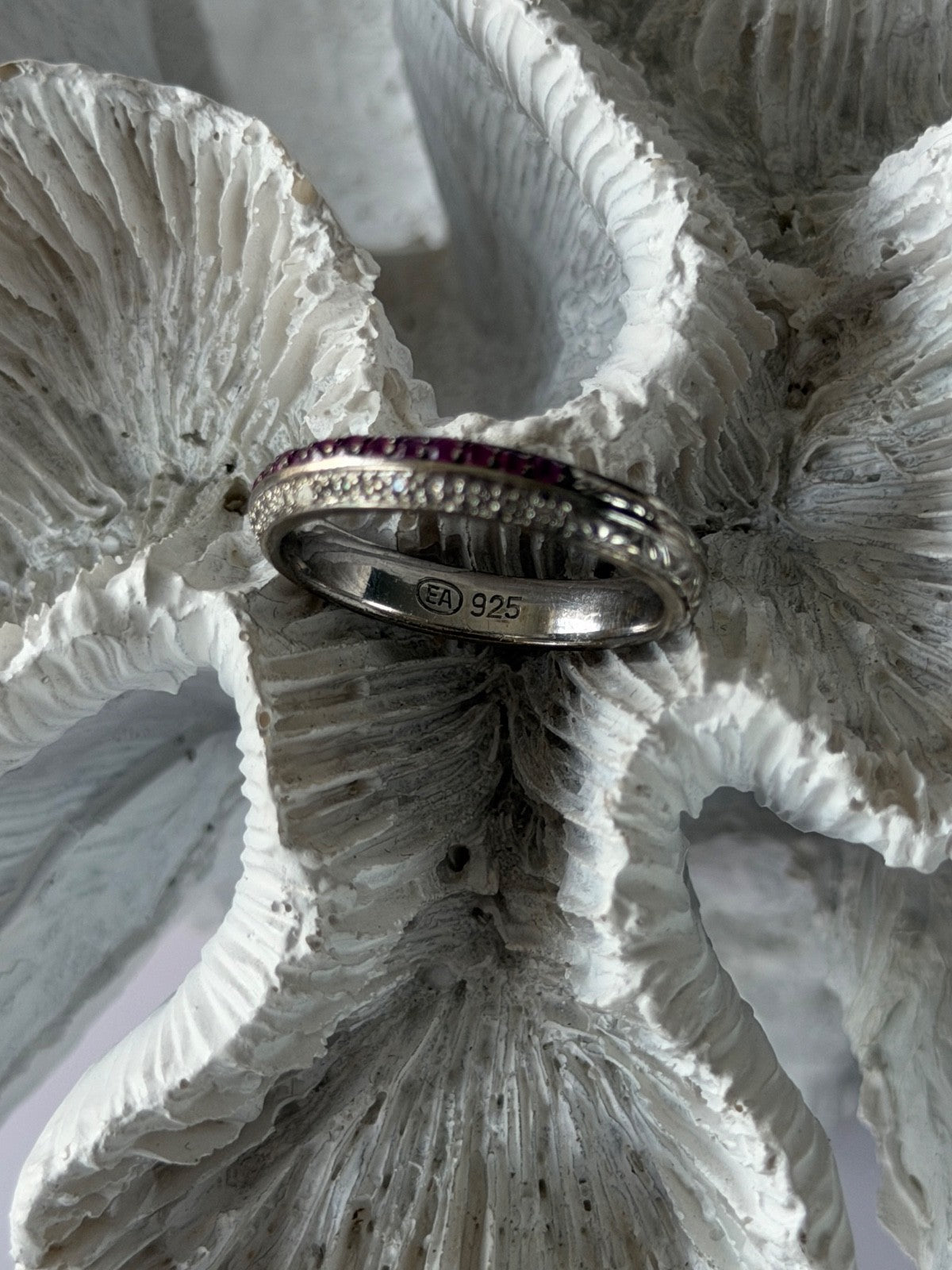 925 Sterling Silver Pink & White Spinel Ring Size 9
