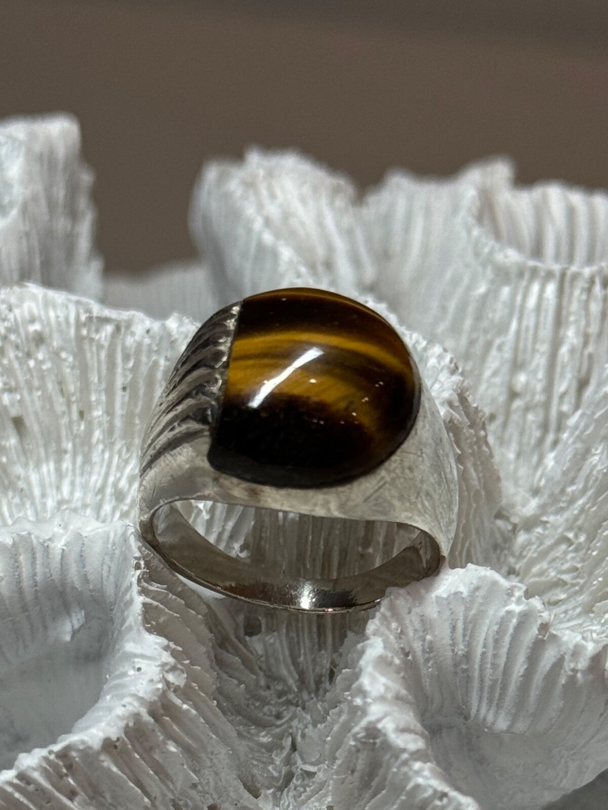 925 Sterling Silver Amber Men'S Ring Size 9