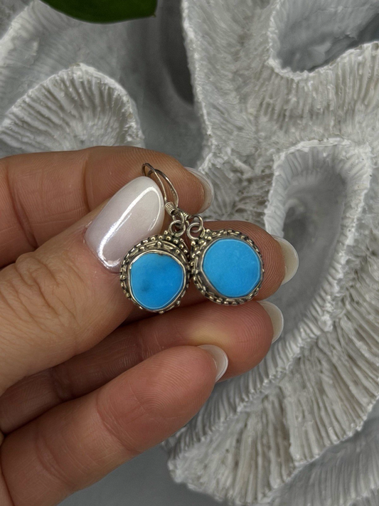 Dangle Vintage 925 Sterling Silver Blue Turquoise Earrings