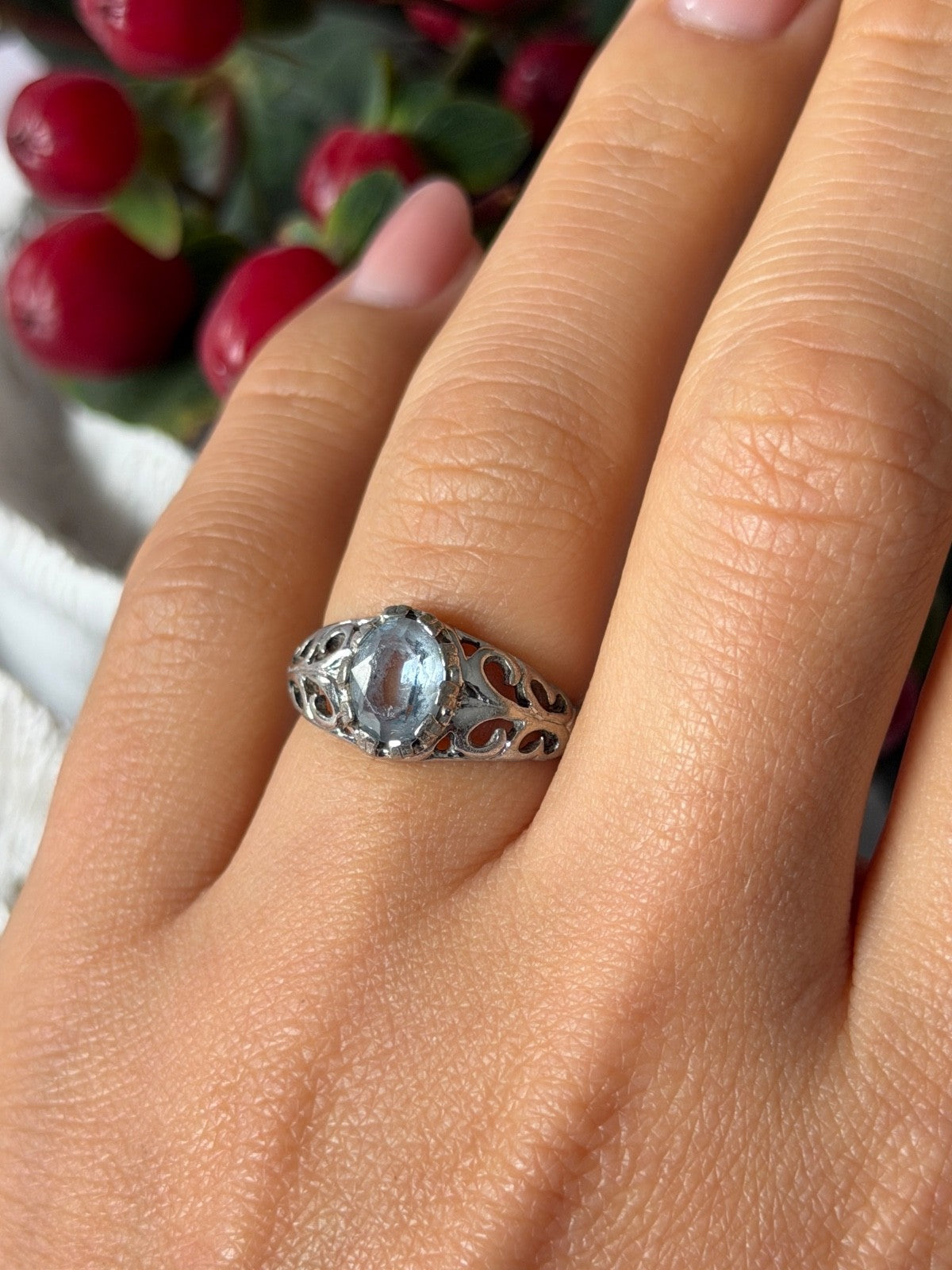 Seta Vintage 925 Sterling Silver Aquamarine Ring Size 6