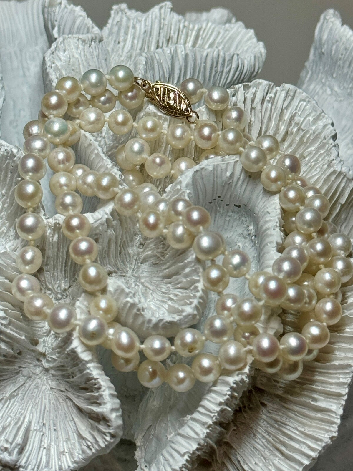 14K Yellow Gold Freshwater Pearl Necklace Length 30 Inch