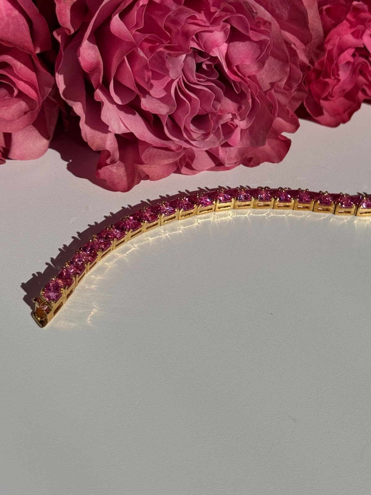 925 Sterling Silver Gold Plated Pink Topaz Bracelet 7 Inch