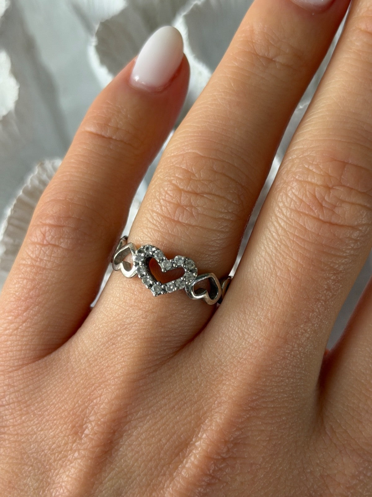 925 Sterling Silver White Topaz Heart Ring Size 7
