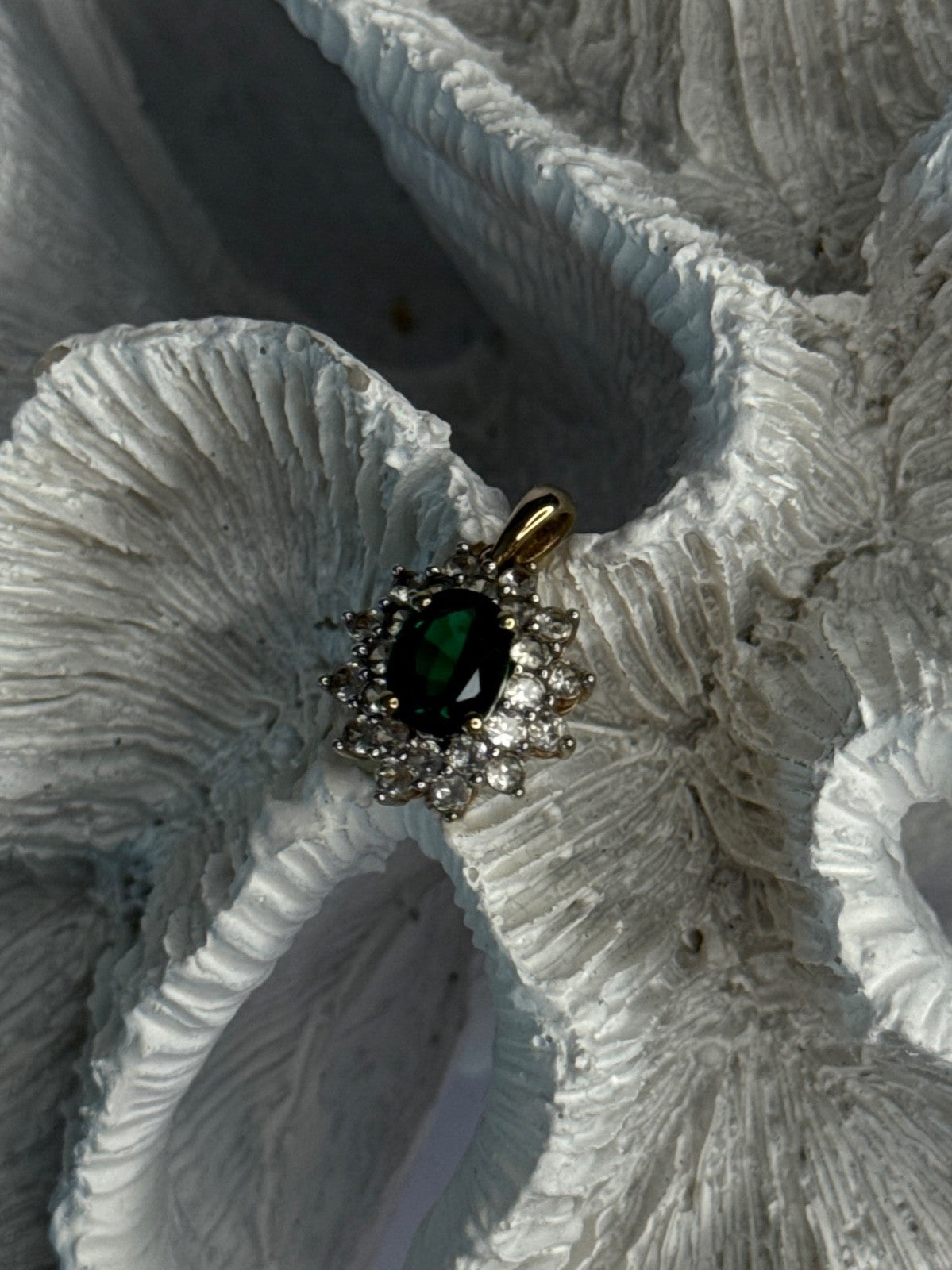 925 Sterling Silver Gold Plated Emerald & Beryl Pendant Length 0.80 Inch