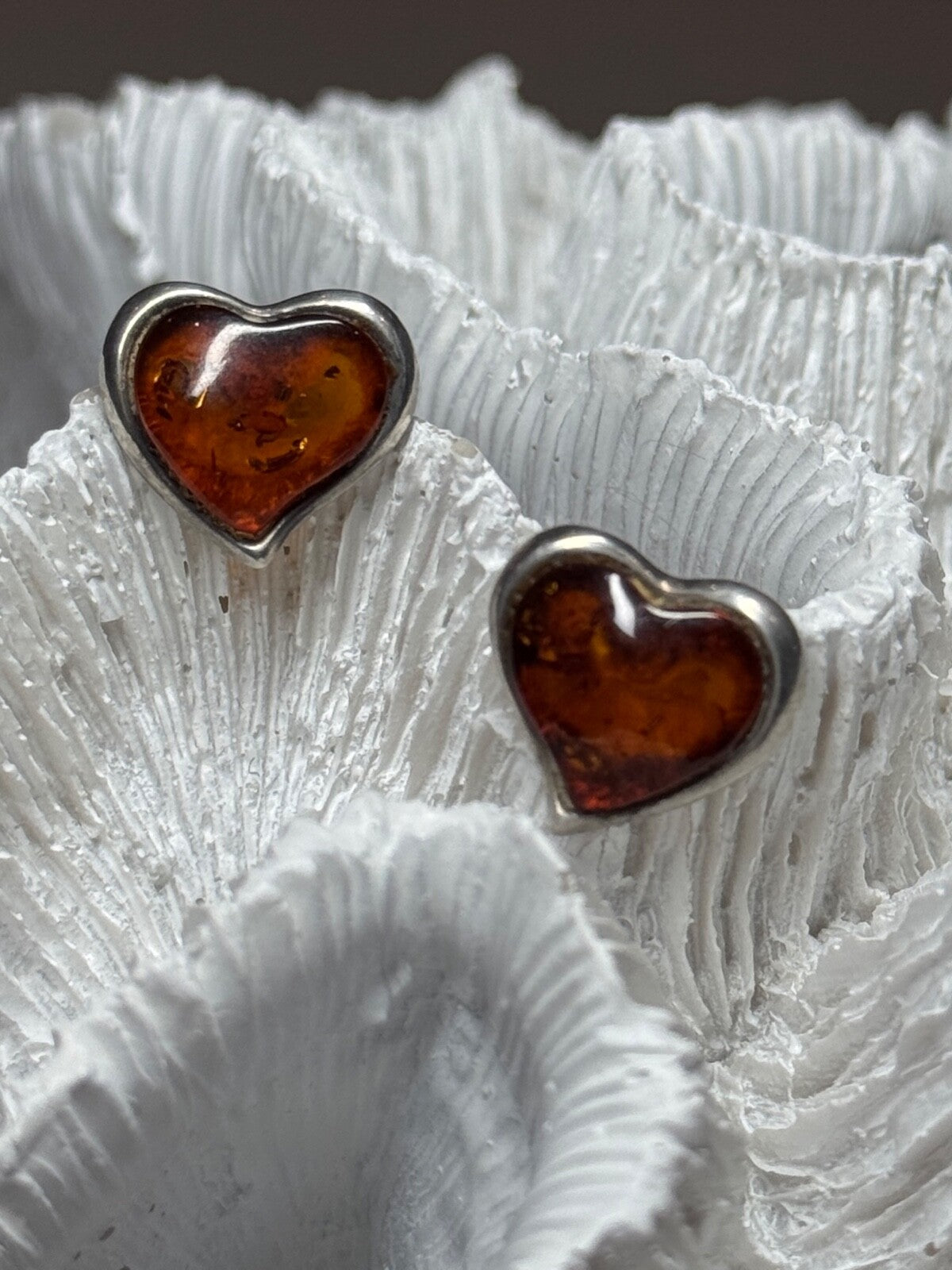 925 Sterling Silver Amber Heart Earrings Length 0.5 Inch