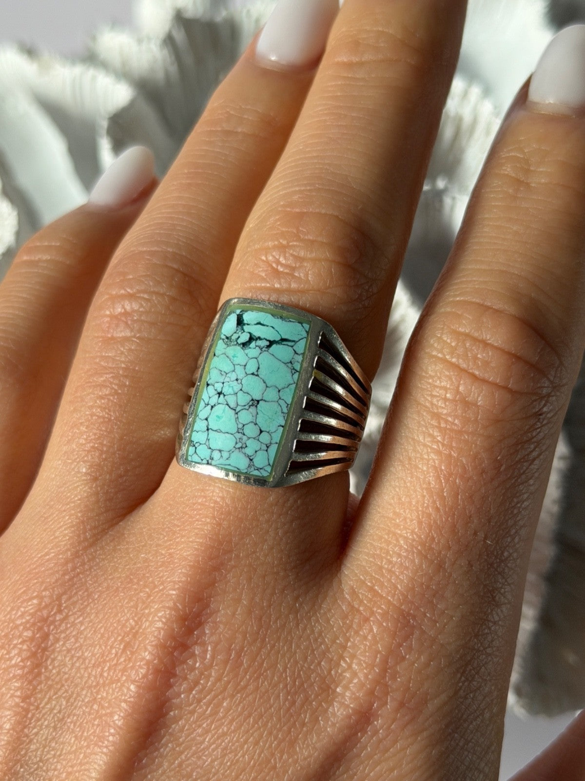 925 Sterling Silver Turquoise Ring Size 7.5
