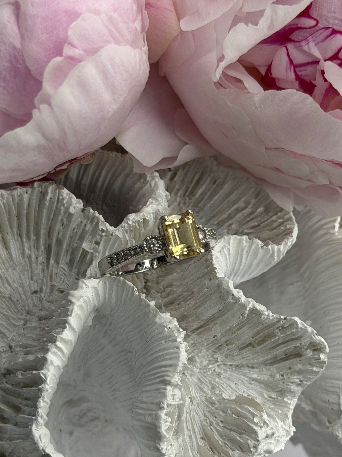 925 Sterling Silver Citrine & Beryl Ring Size 10