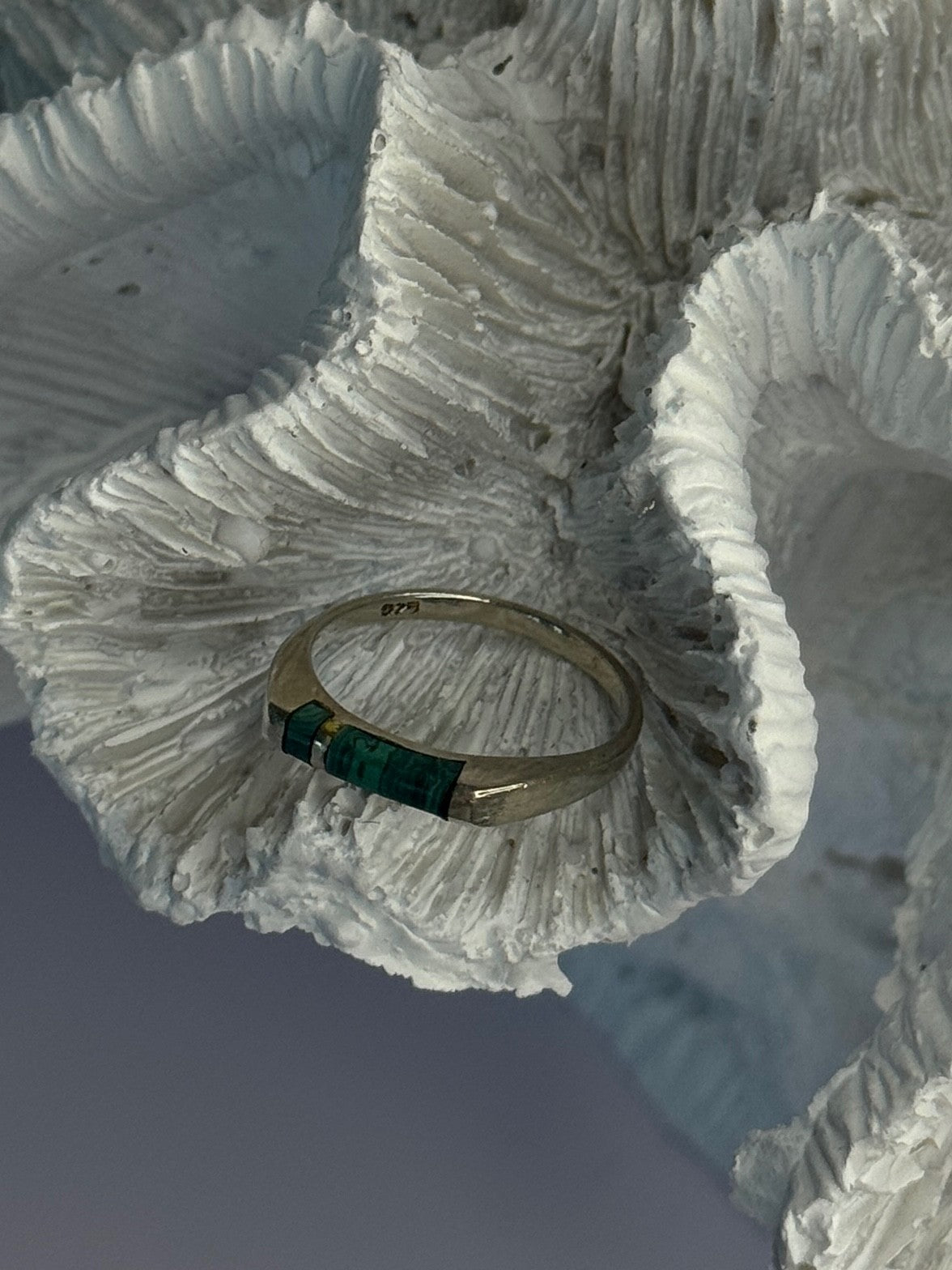 925 Sterling Silver Malachite Ring Size 5