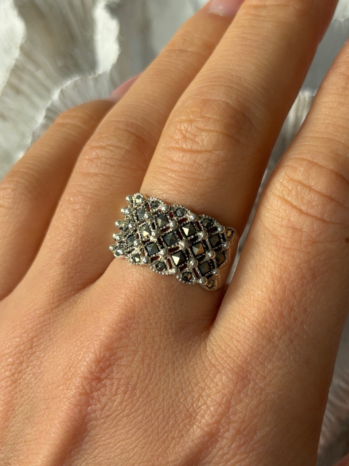 Vintage 925 Sterling Silver Marcasite Ring Size 8