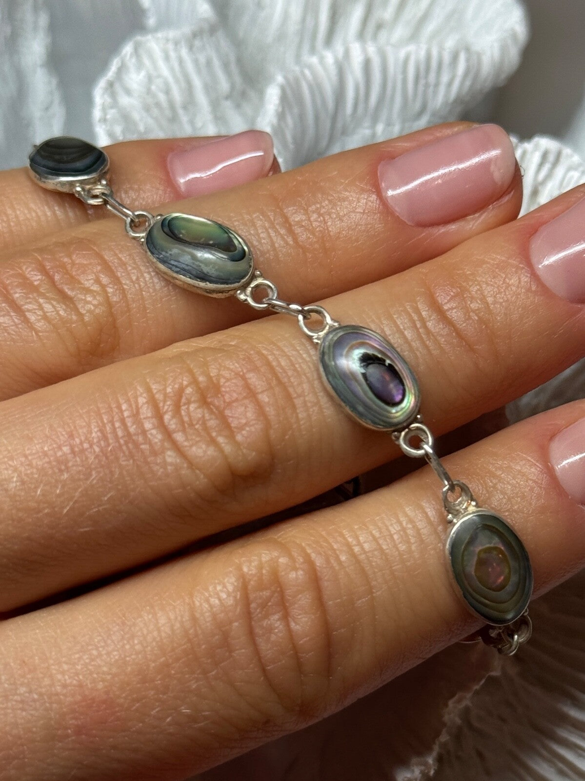 Vintage 925 Sterling Silver Abalone Bracelet Length 7 Inch