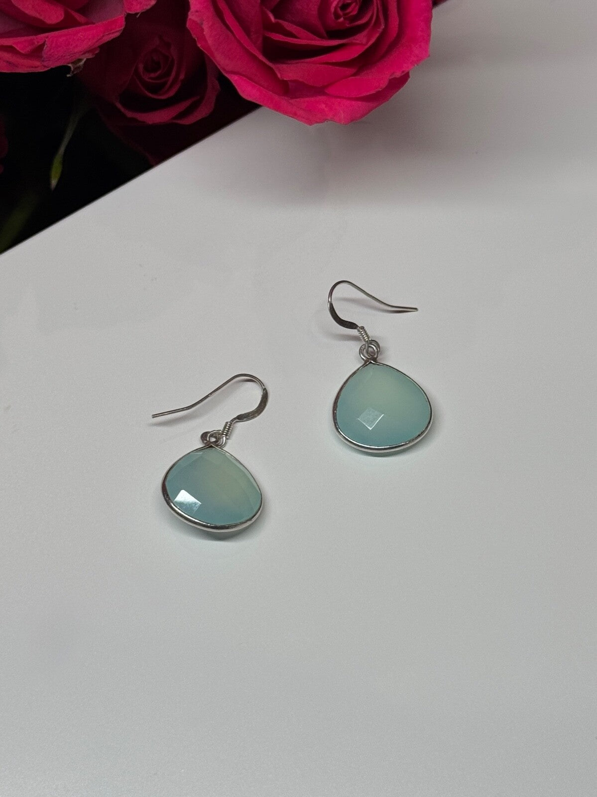 925 Sterling Silver Blue Beryl Earrings Length 1.1 Inch