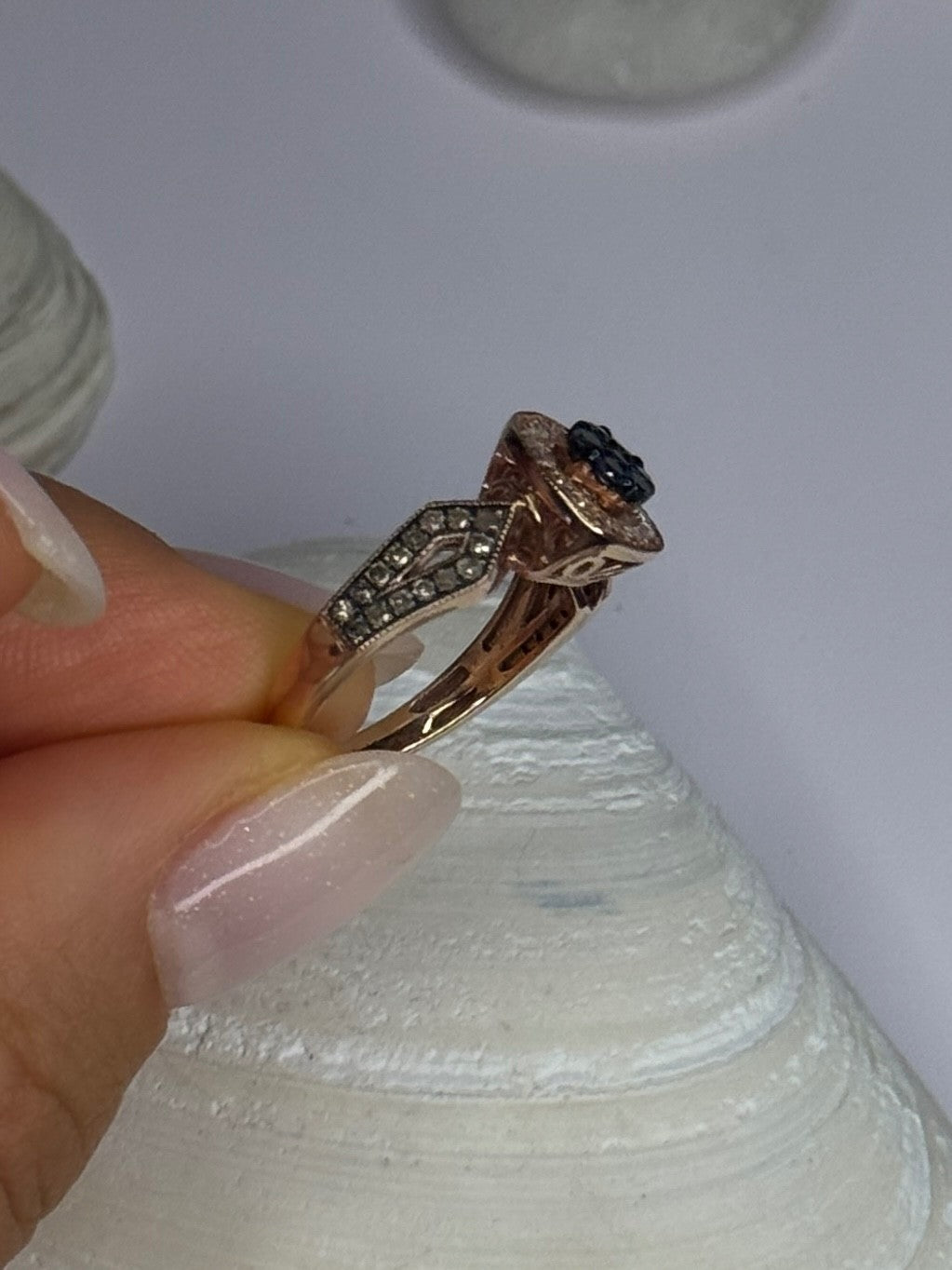 10K Rose Gold 0.5 Carat Clear & Teal Blue Dimond Ring Size 6