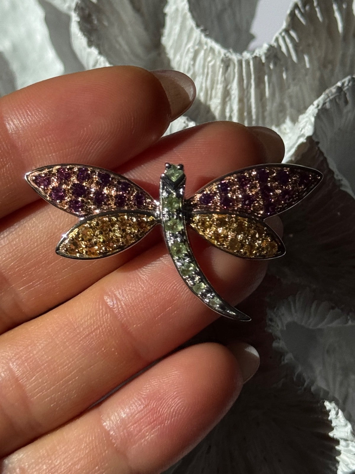 925 Sterling Silver Dragonfly Spinel Brooch
