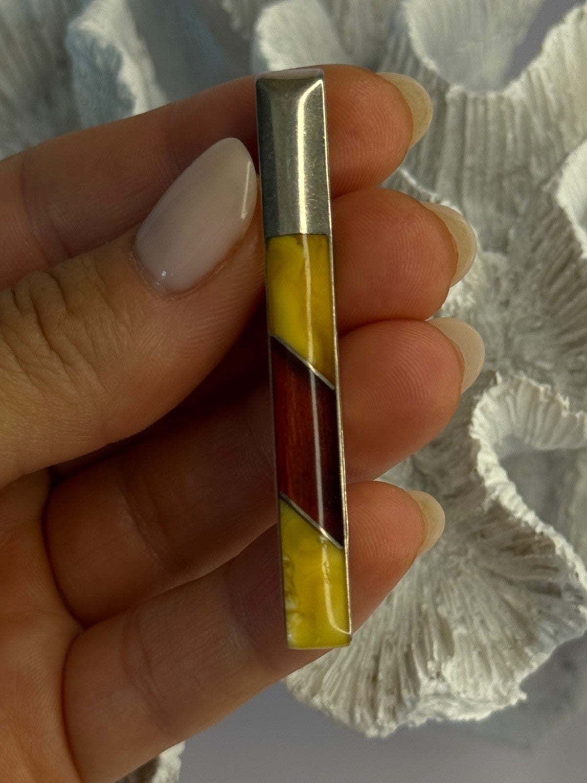 925 Sterling Silver Vintage Amber Tie Gift Clasp Holder Length 2.30 Inch