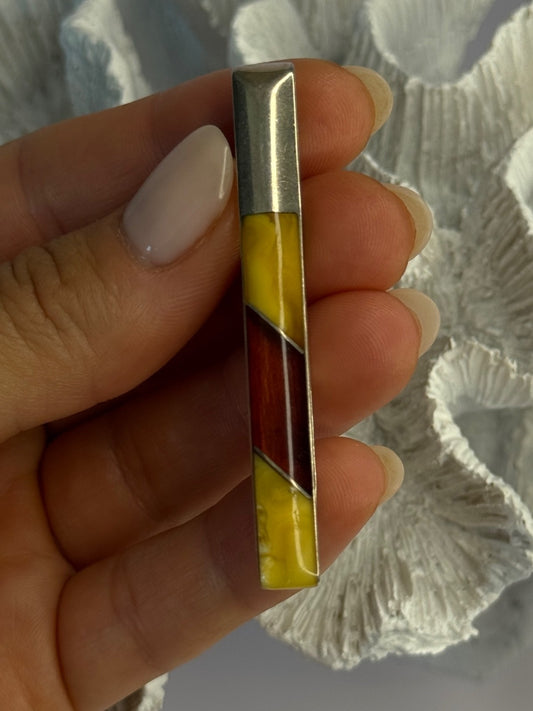 925 Sterling Silver Vintage Amber Tie Gift Clasp Holder Length 2.30 Inch