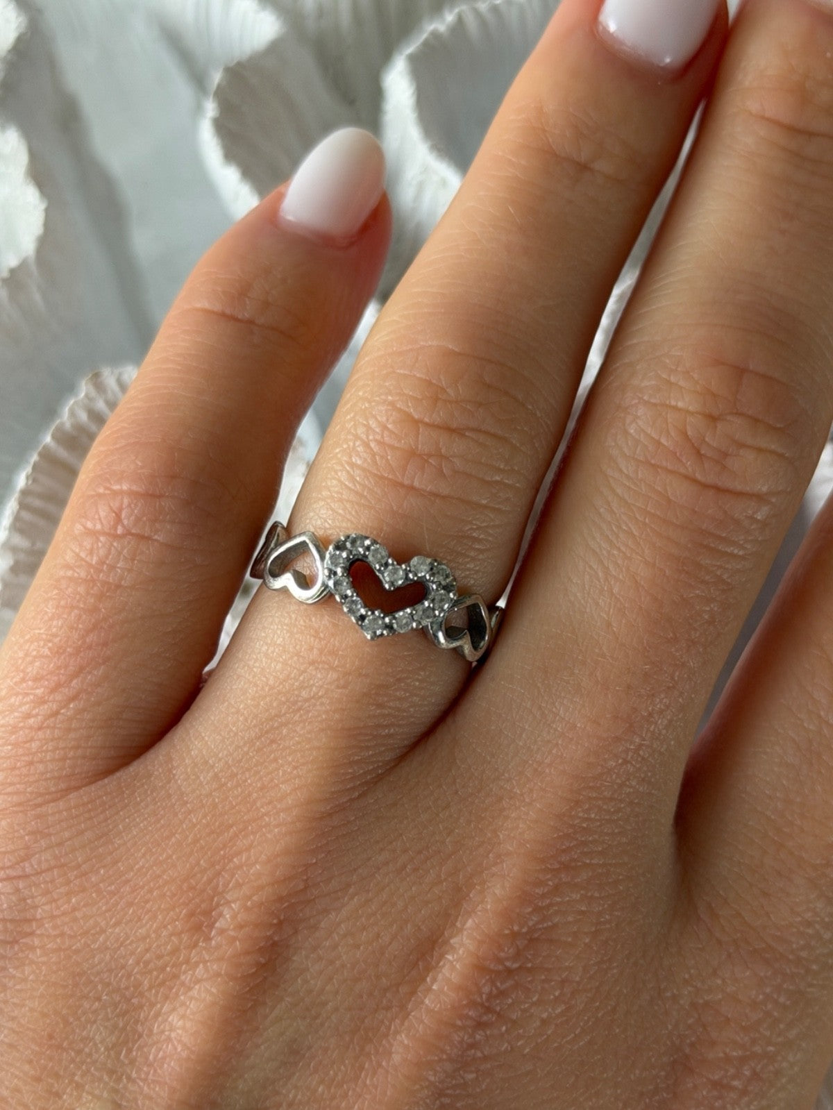 925 Sterling Silver White Topaz Heart Ring Size 7