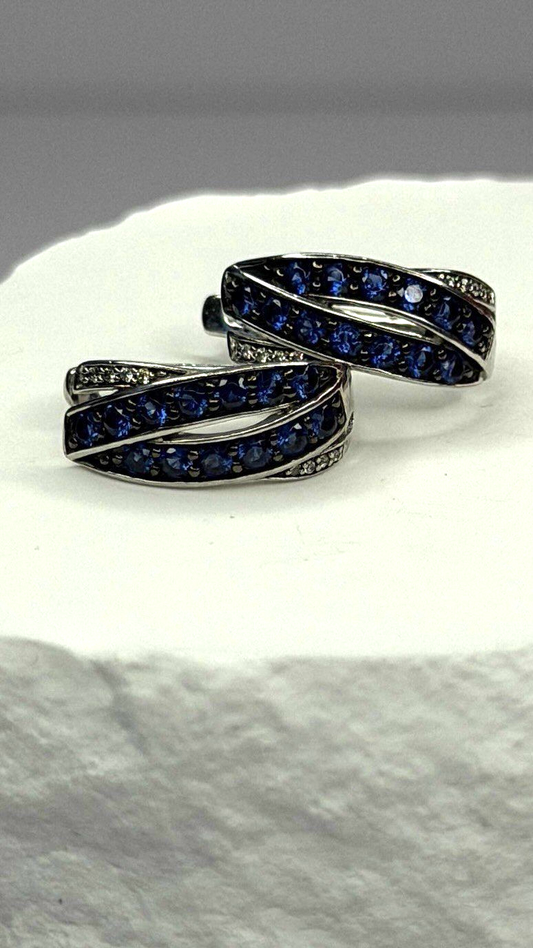 925 Sterling Silver Blue & White Sapphire Stones Earrings