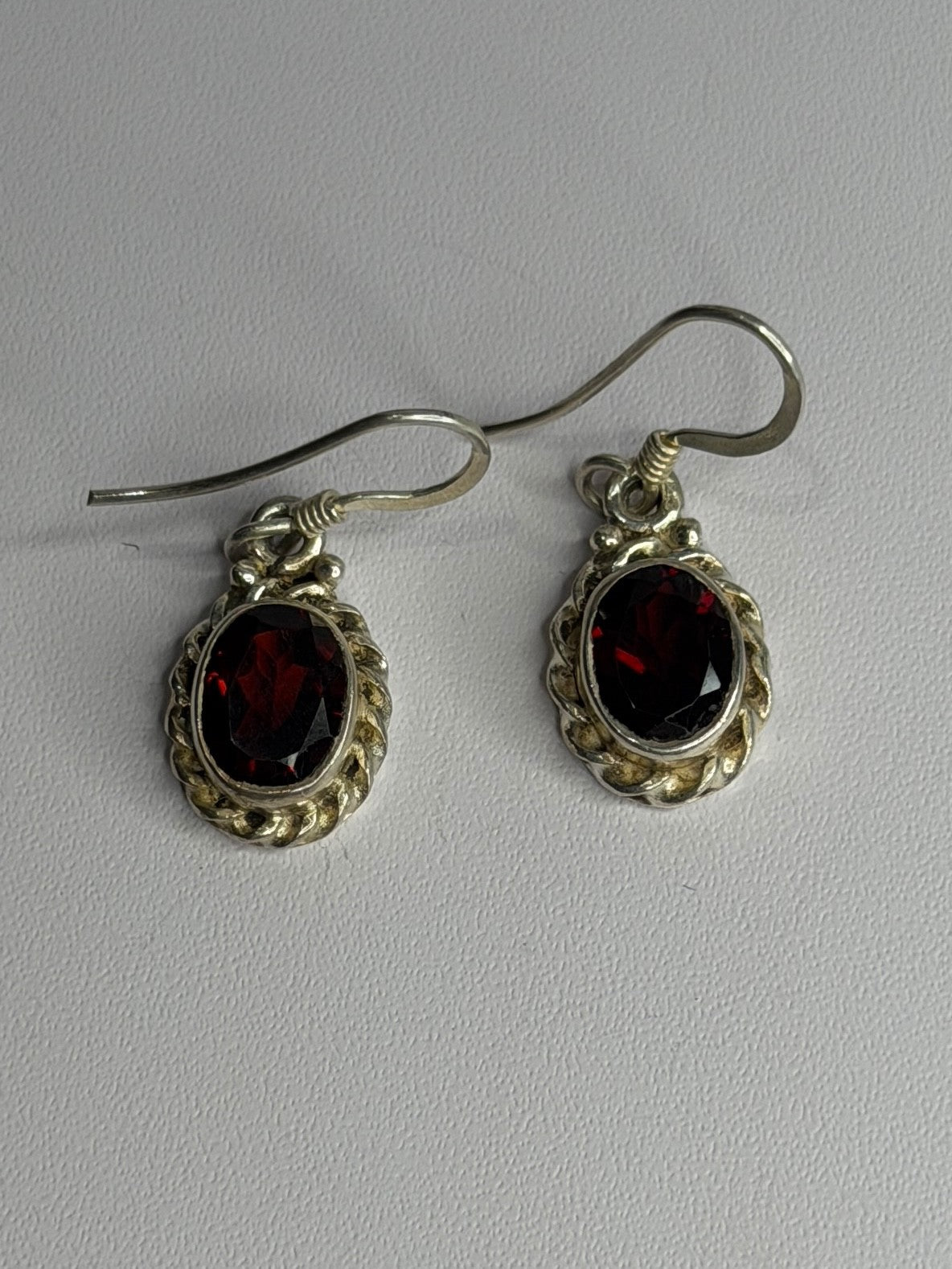 Vintage 925 Sterling Silver Garnet Earrings
