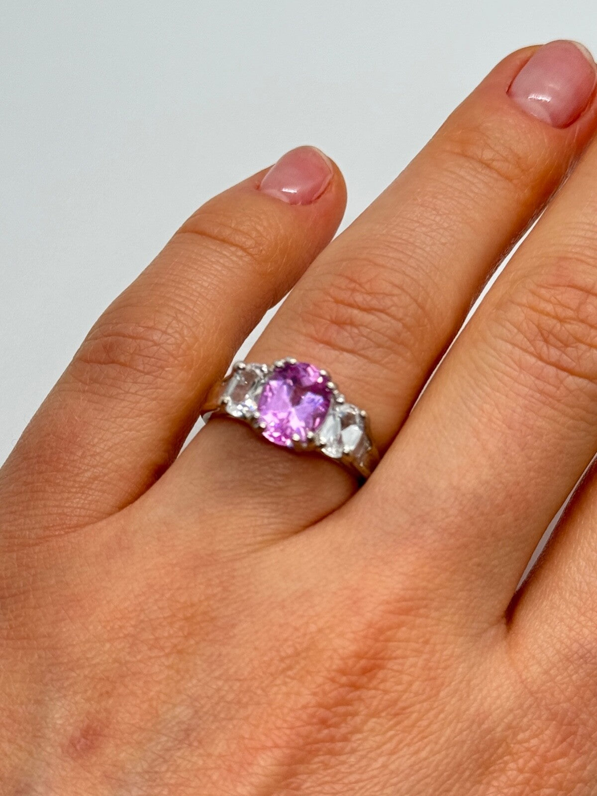 925 Sterling Silver Pink & White Spinel Ring Size 6