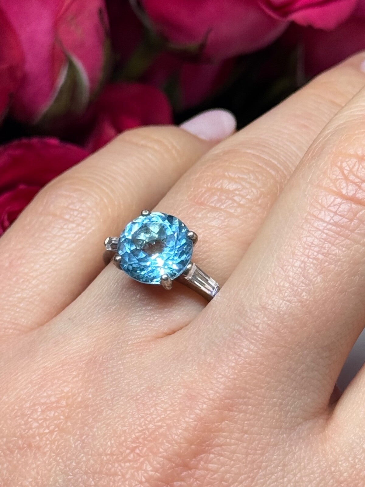 925 Sterling Silver Topaz & Beryl Ring Size 6