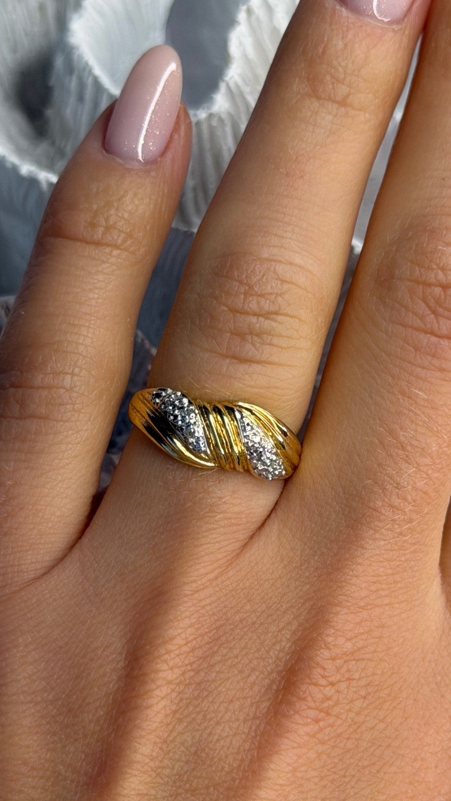 925 Sterling Silver Gold Plated Diamond Ring Size 6.5