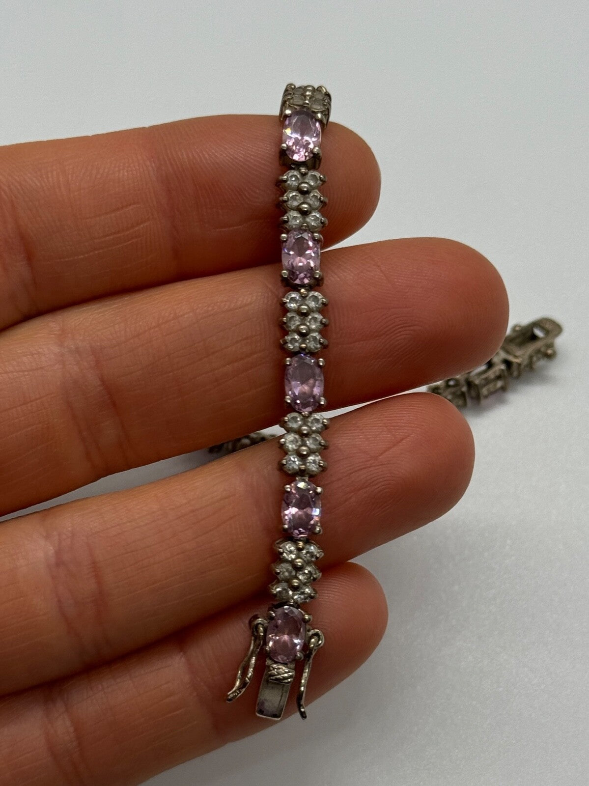 925 Sterling Silver Morganite & Goshenite Bracelet