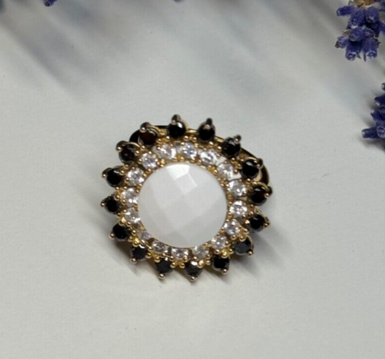 925 Sterling Silver Agate, White & Blue Sapphire Ring Size 7