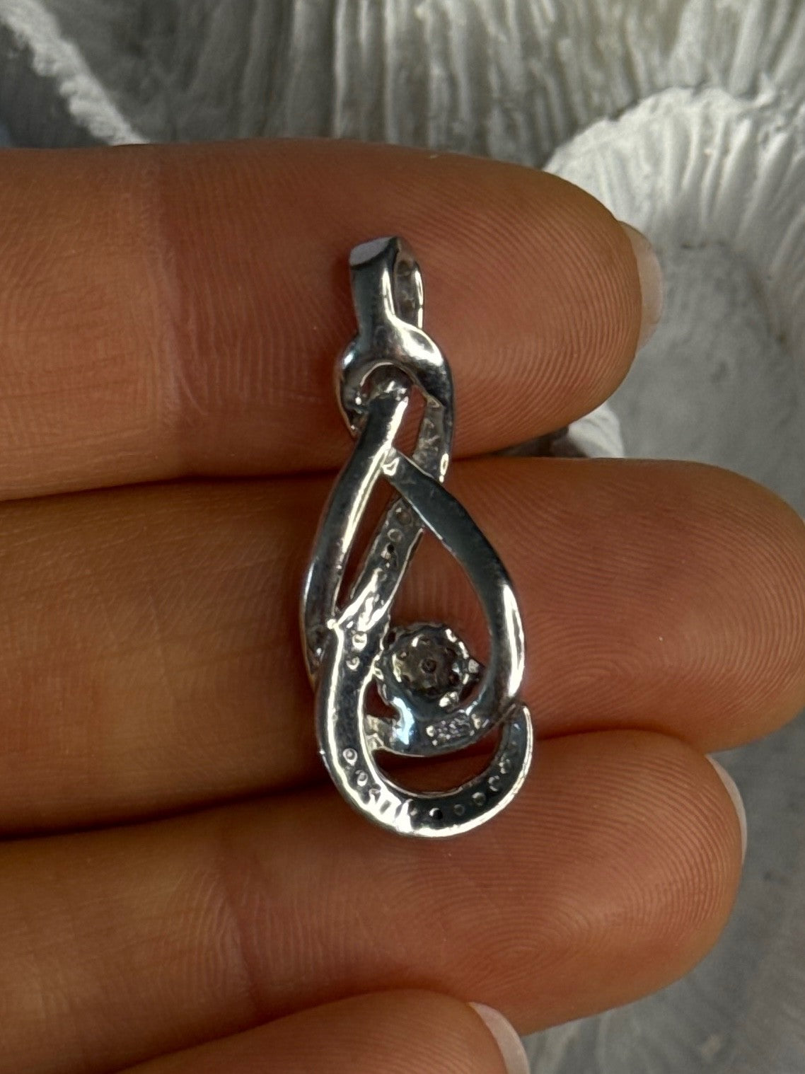 Elegant 925 Sterling Silver Diamonds Pendant Length 1.10 Inch