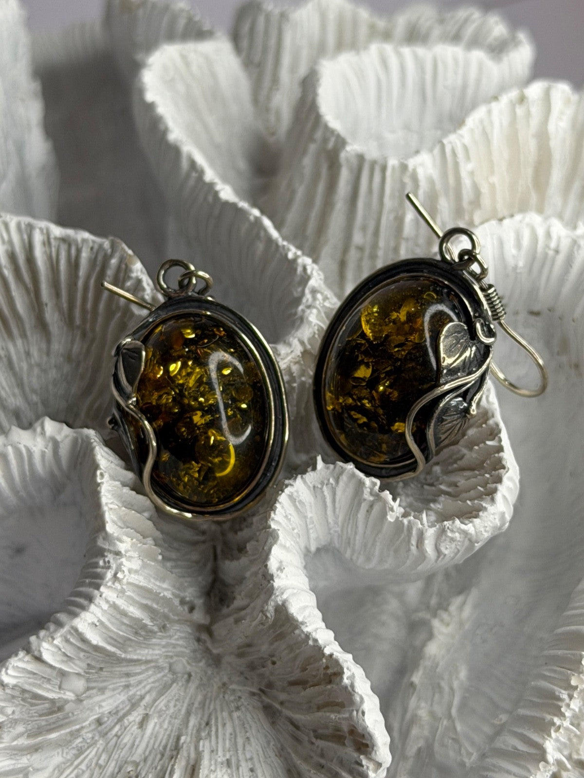 Vintage 925 Sterling Silver Amber Earrings