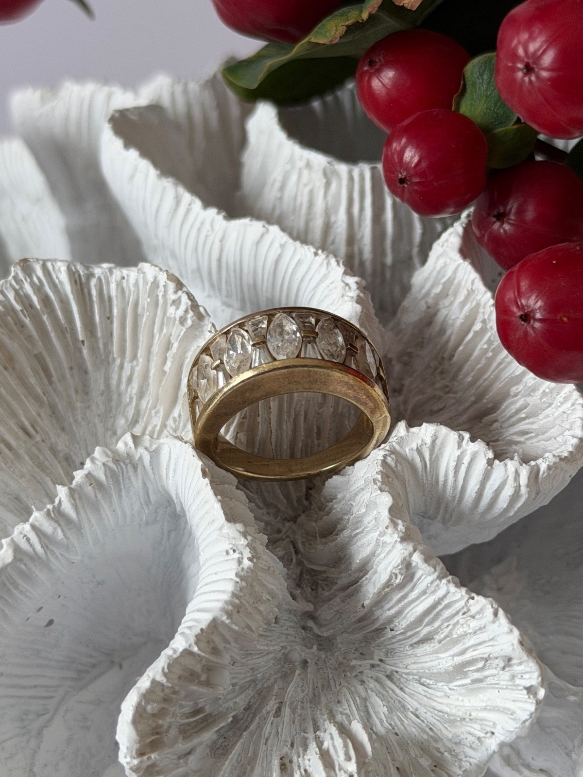 925 Sterling Silver Gold Plated Beryl Ring Size 6