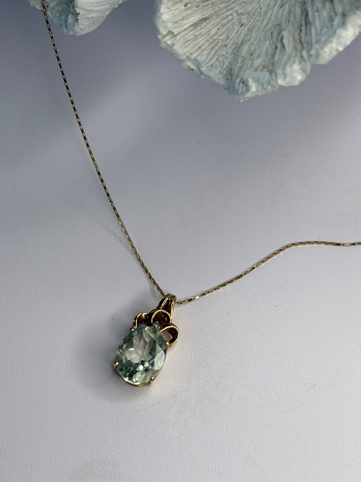 10K Yellow Gold Prasiolite & Diamond Necklace Length 18 Inch