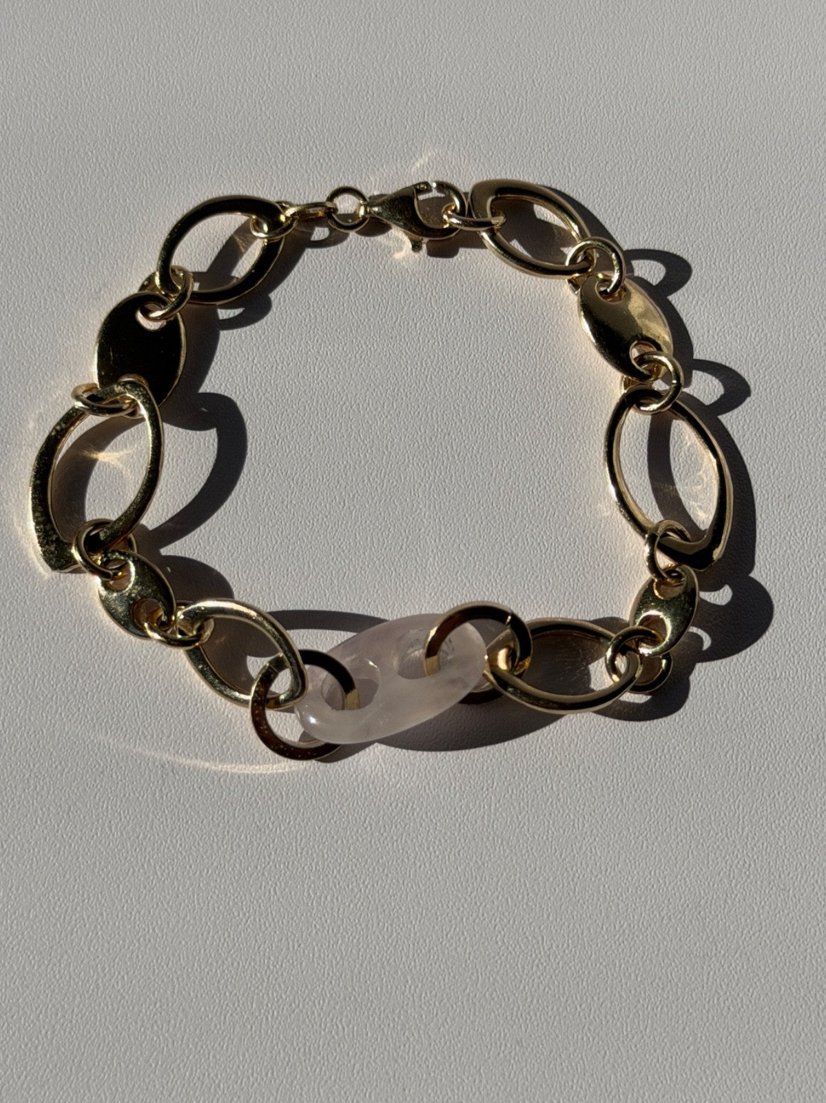 Italy 925 Sterling Silver Gold Plated Rose Quartz Bracelet