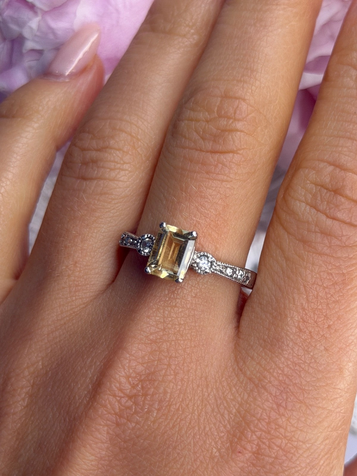 925 Sterling Silver Citrine & Beryl Ring Size 10