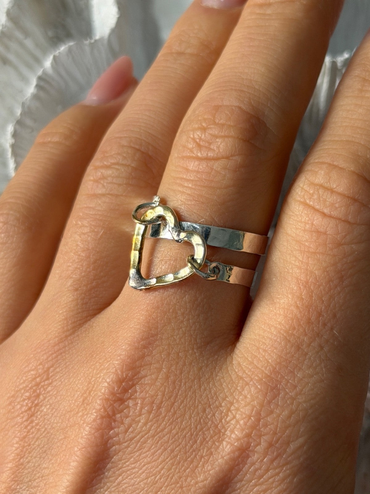 Handmade 925 Sterling Silver Gold Plated Heart Ring Size 9.5