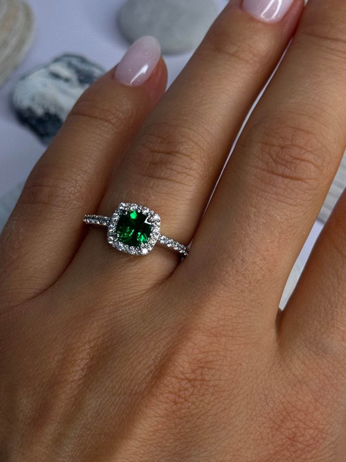 925 Sterling Silver Emerald & Beryl Ring Size 7