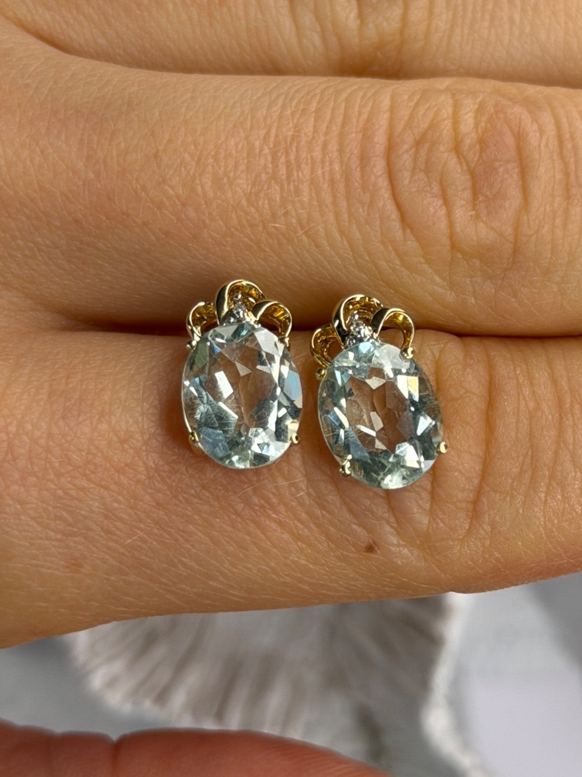 10K Yellow Gold Prasiolite & Diamond Earrings