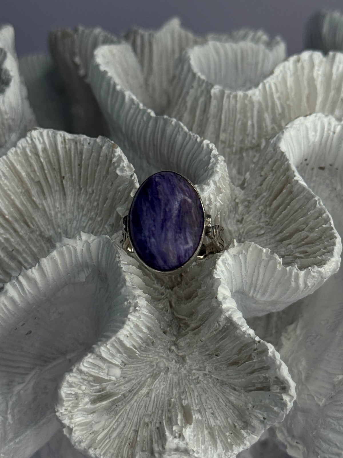 Vintage 925 Sterling Silver Charoite Ring Size 6