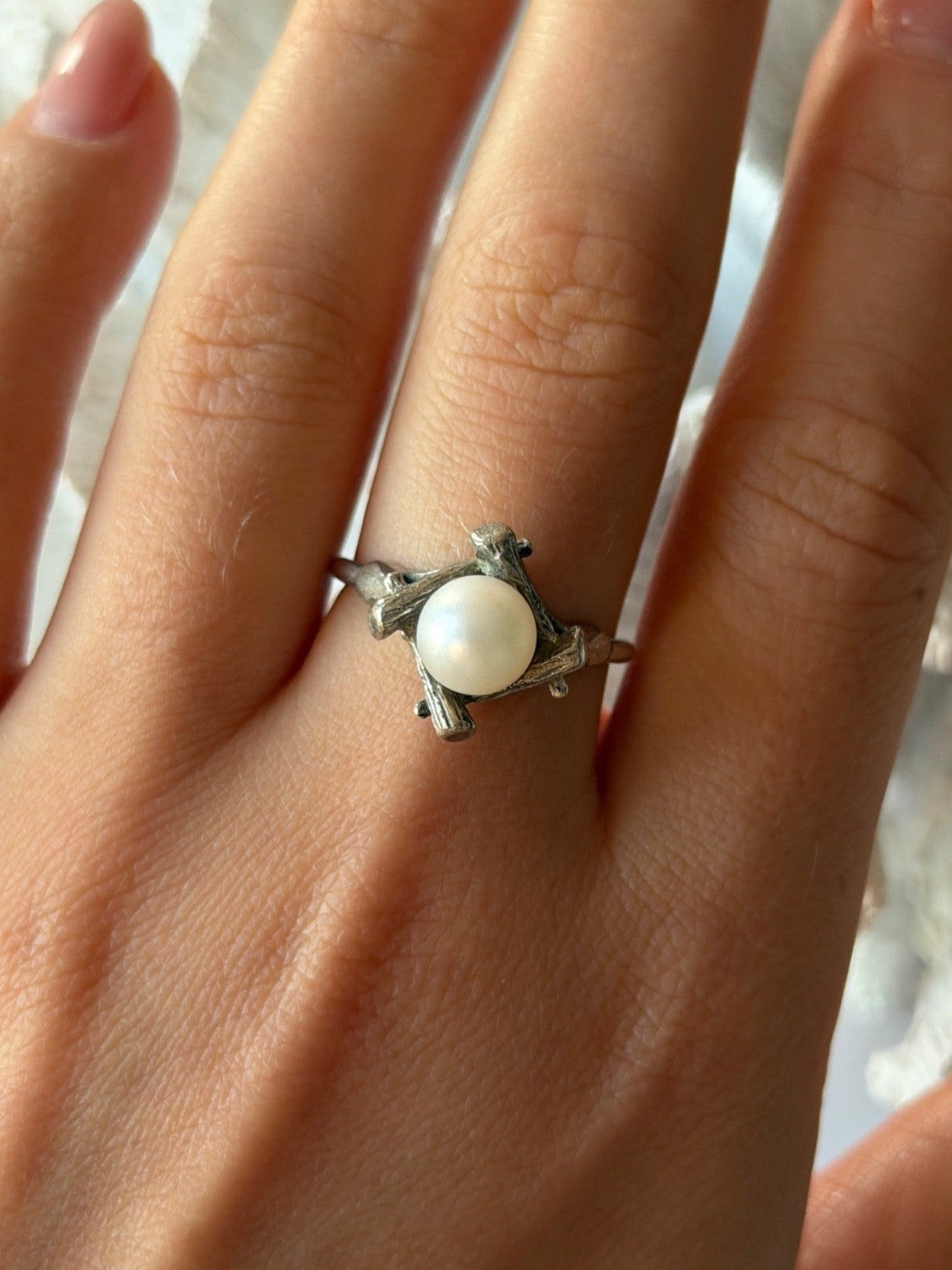 925 Sterling Silver Pearl Ring Size 9