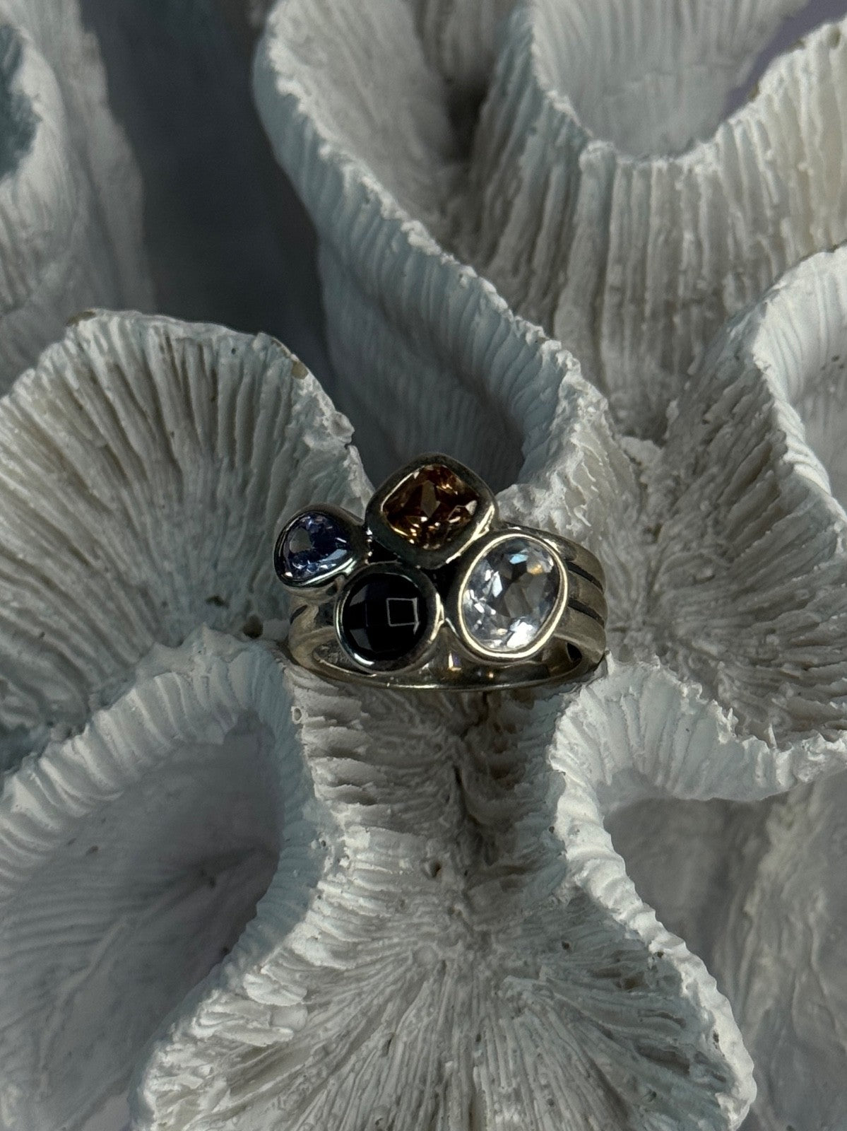 925 Sterling Silver Multi Color Tourmaline Ring Size 8