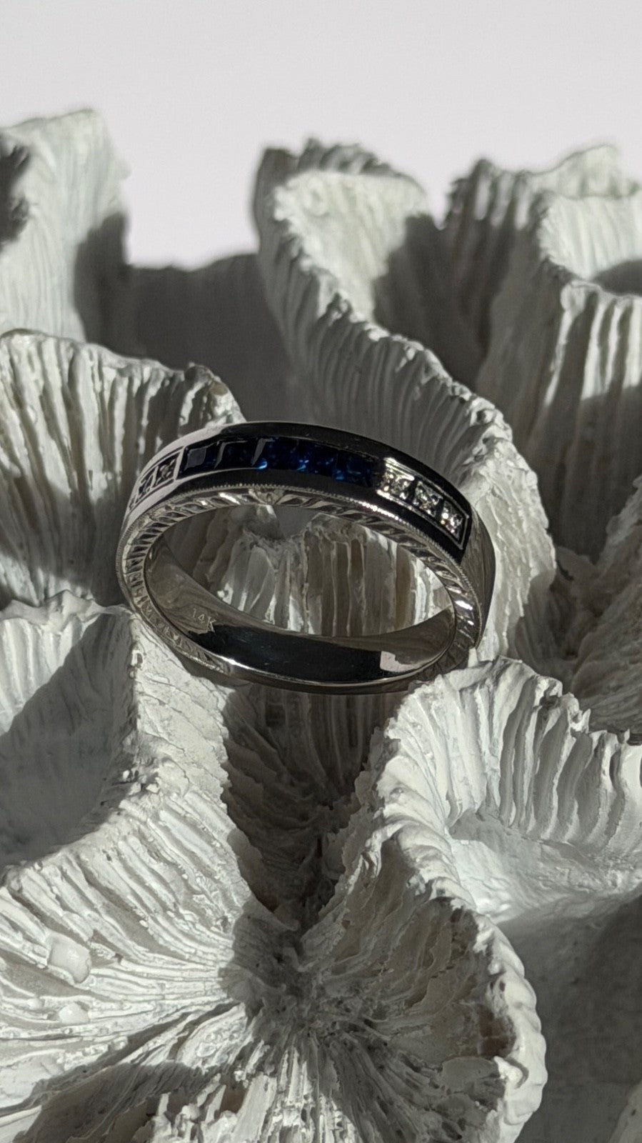 14K White Gold Sapphire & Diamond Ring Size 10.5
