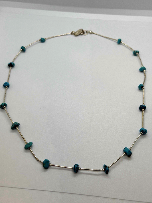 Beautiful Vintage 925 Sterling Silver Blue Turquoise Necklace