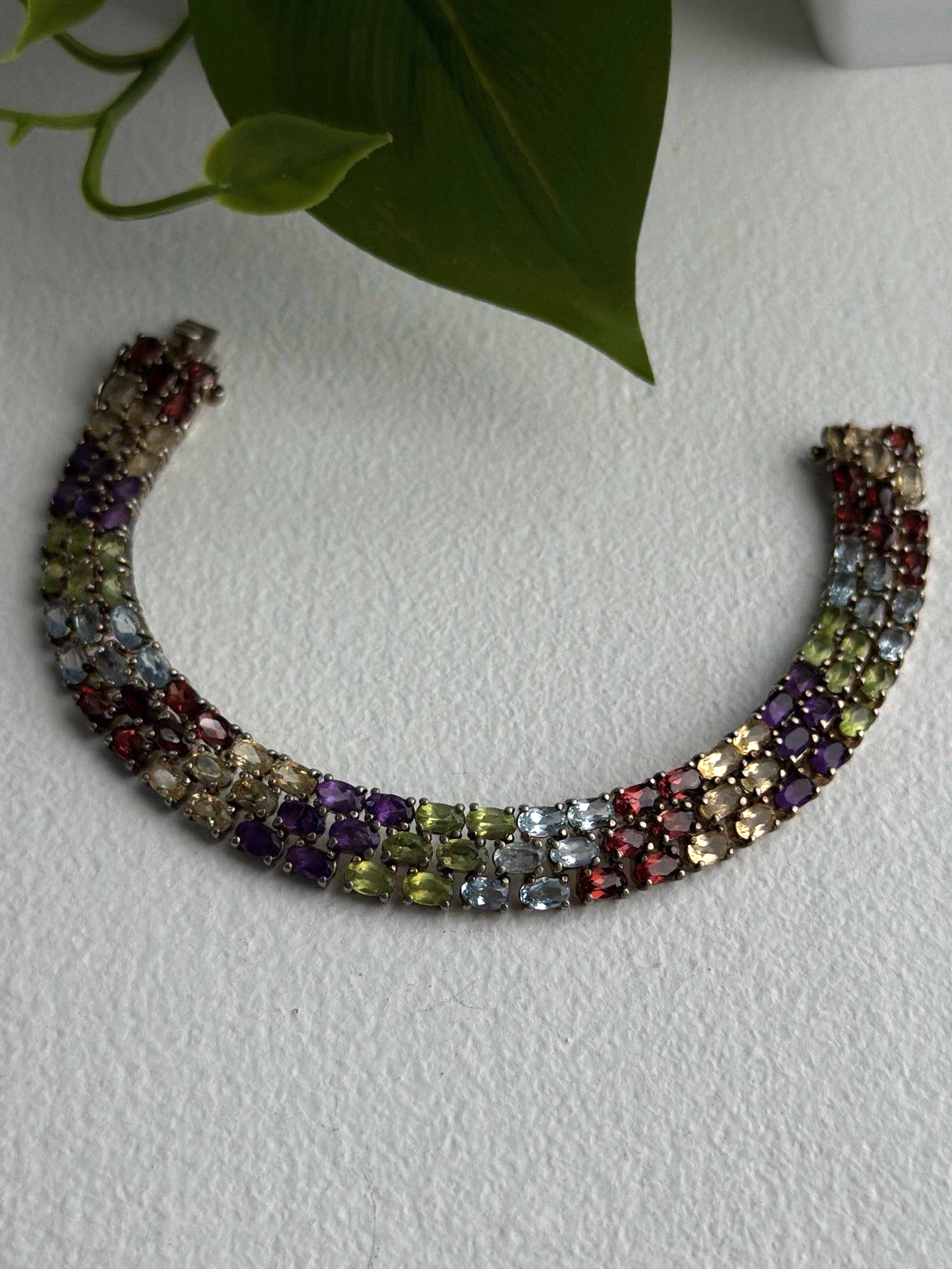 Luxury Rainbow Tennis 925 Sterling Silver Multicolor Gemstones Bracelet 7