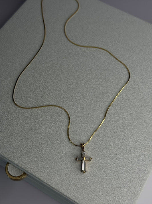 925 Sterling Silver Gold Plated White Topaz Cross Necklace