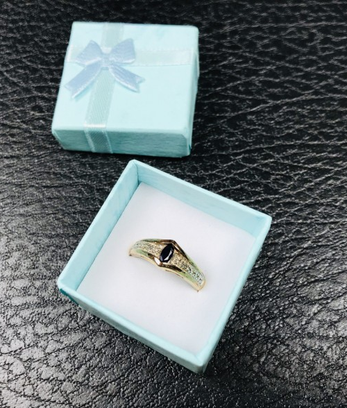 925 Sterling Silver Gold Plated Dark Blue Spinel Ring Size 8