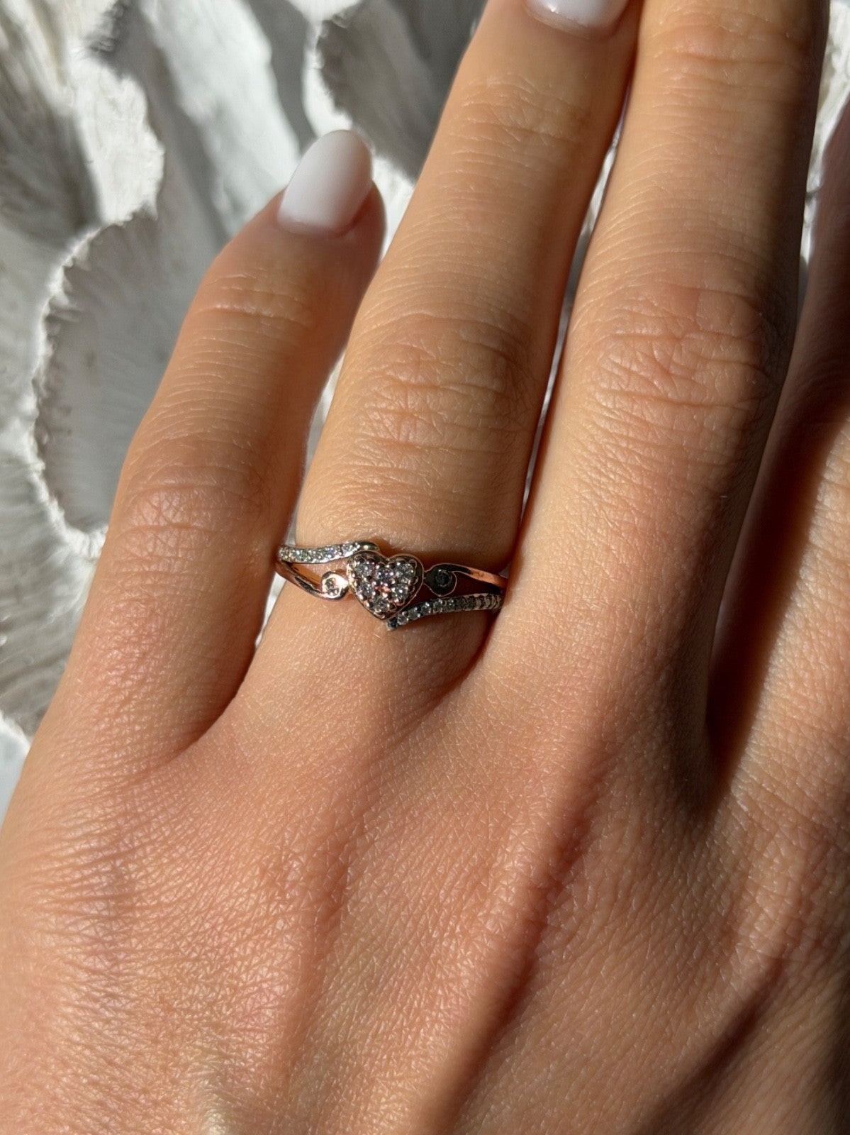 925 Sterling Silver & 10K Rose Gold Colorless Sapphire Ring Size 6