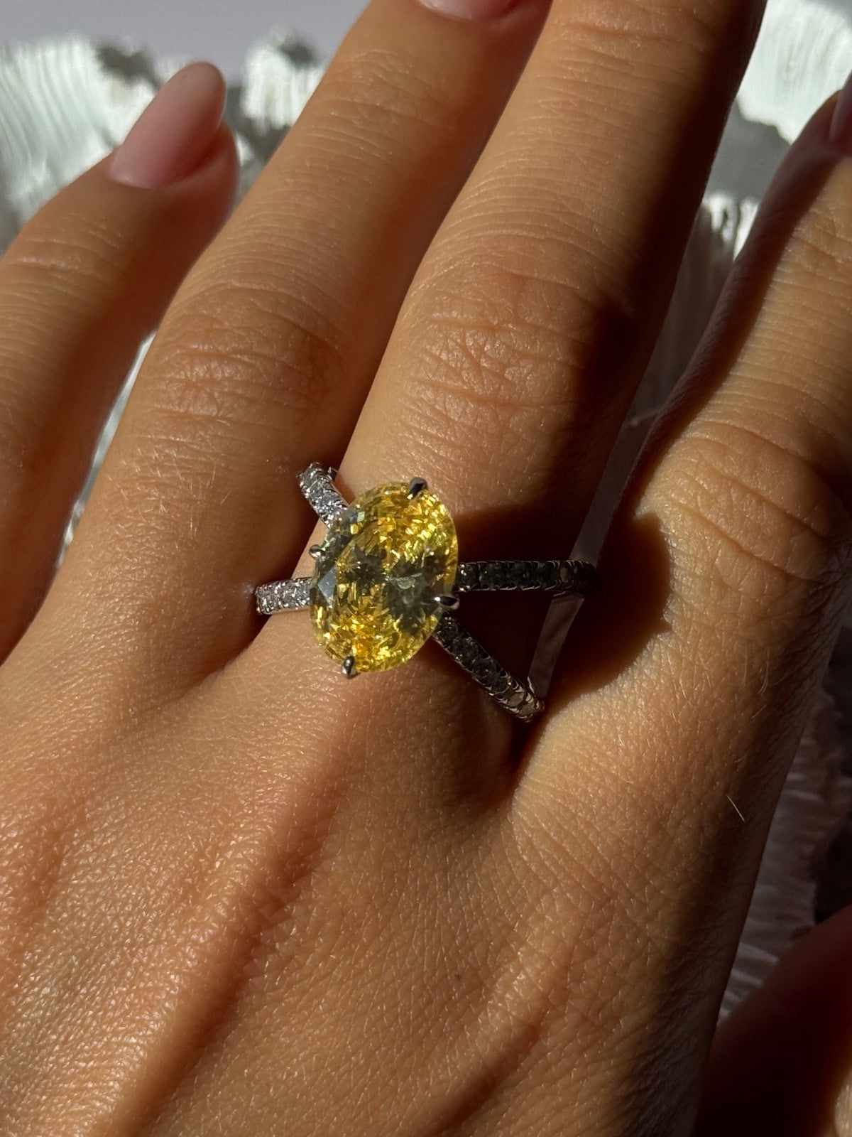 Shiny 925 Sterling Silver Citrine & Beryl Ring Size 10
