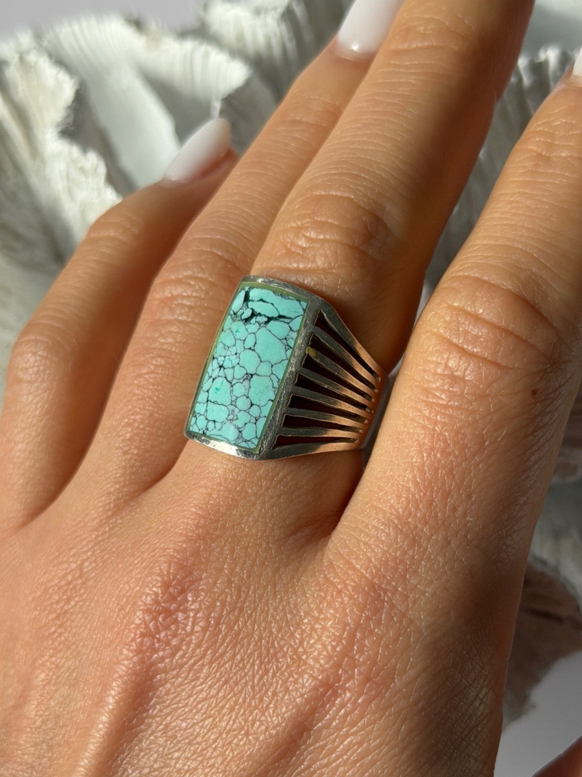 925 Sterling Silver Turquoise Ring Size 7.5