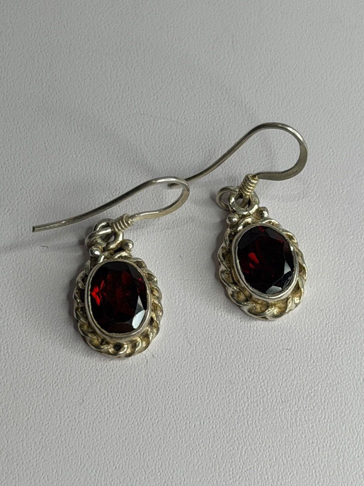 Vintage 925 Sterling Silver Garnet Earrings