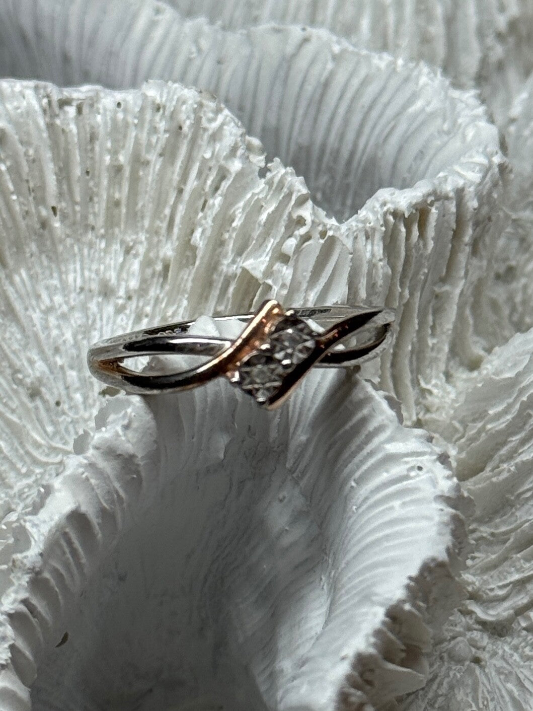 925 Sterling Silver Gold Plated Part White Sapphire Ring Size 6