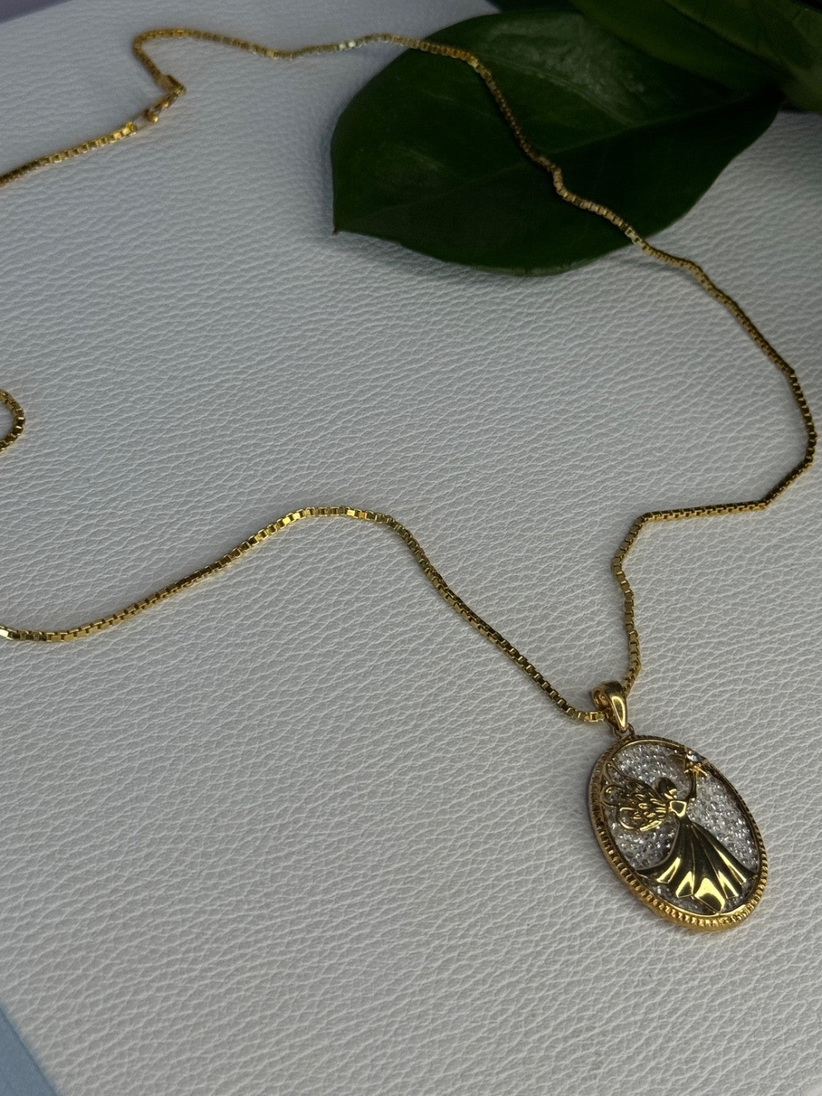 925 Sterling Silver Gold Plated Angel Cz Necklace Length 19.5 Inch